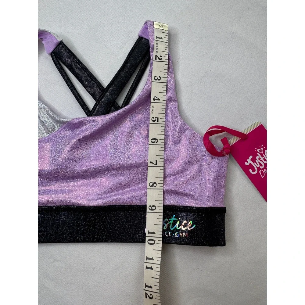 Justice Girls Iridescent Colorblock Sports Bra Purple Silver Dance Gym Size M 10